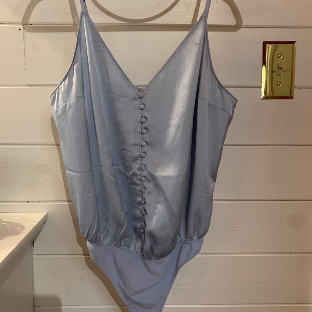 NWT Light Blue Satin Button Bodysuit